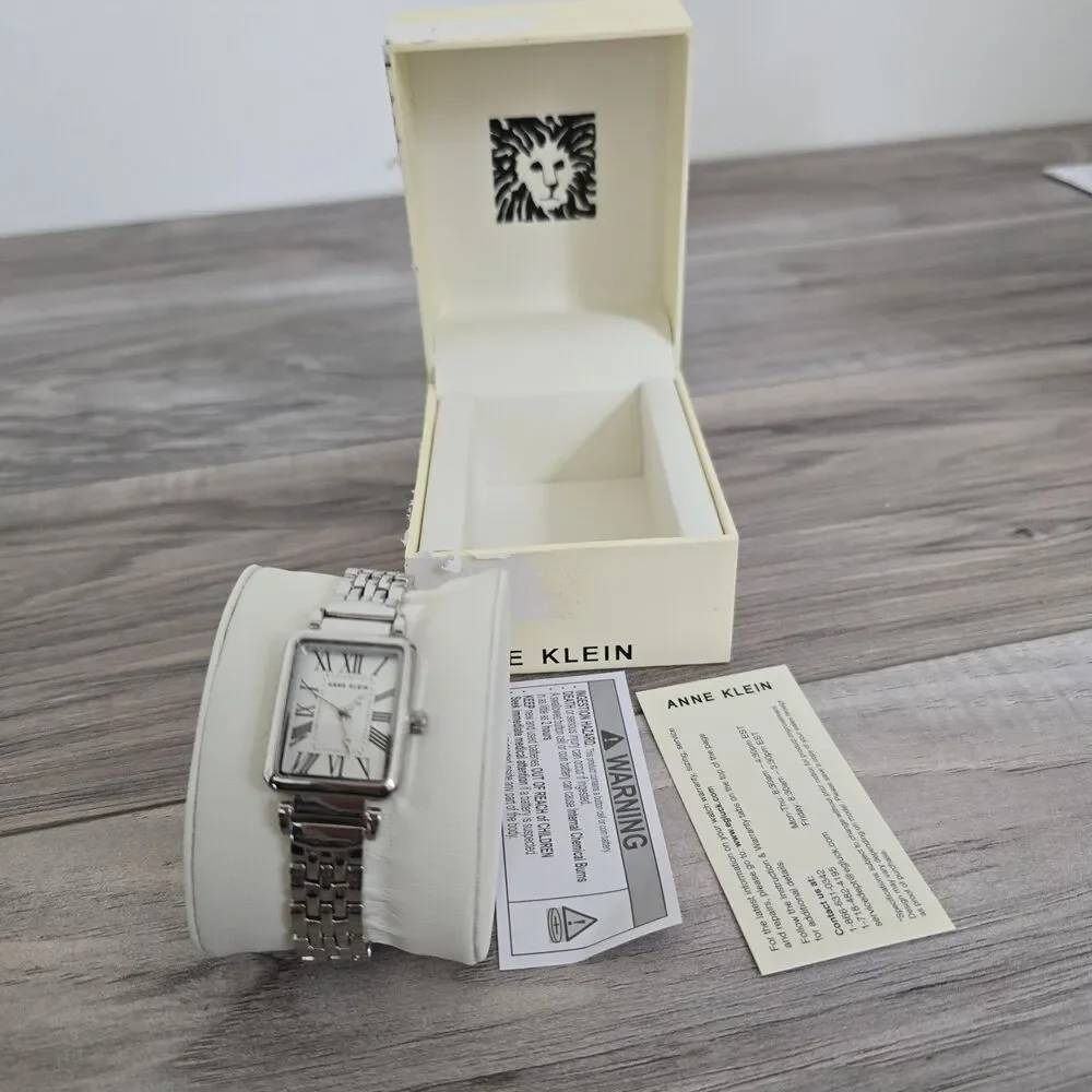 Anne Klein Silver Rectangular Roman Numeral Bracelet Watch